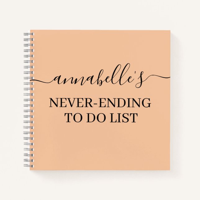 Peach nie Ending to Do List Notebook Notizbuch (Vorderseite)