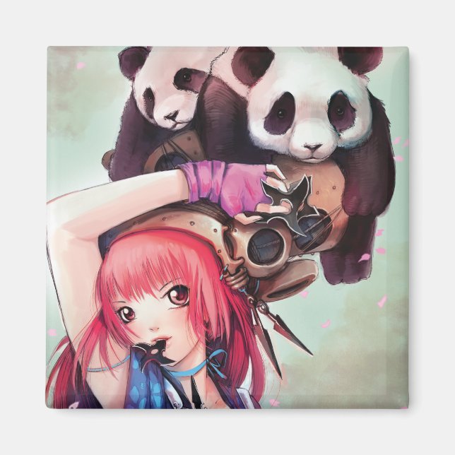 Peach Ninja Pandas Magnet (Vorne)