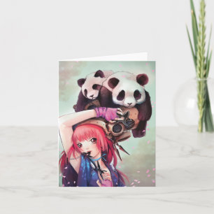 Peach Ninja Pandas Note Card Karte