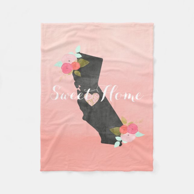 Peach Ombre California Staat & Bewegliches Herz Fleecedecke (Vorderseite)
