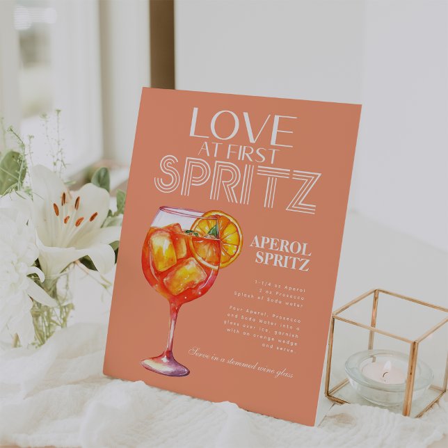 Peach Orange Aperol Spritz Brautparty Sockelschild (Peach Orange Aperol Spritz Bridal Shower Pedestal Sign)