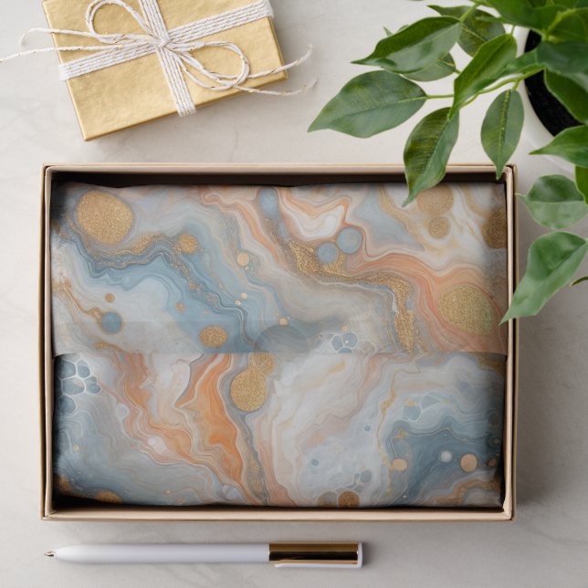 Peach Orange Aquamarin Blue White Gold Marmormuste Seidenpapier (Geschenk)