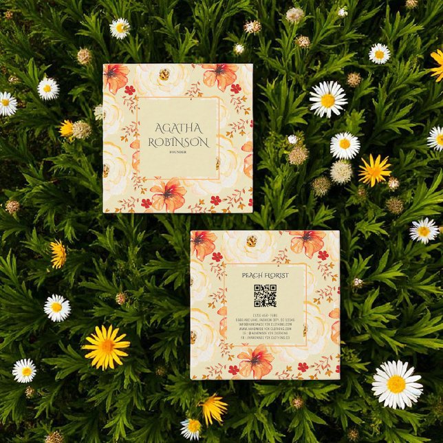 Peach Orange Blume Florist Quadratische Visitenkarte (Von Creator hochgeladen)
