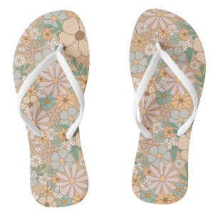 Peach Orange Floral Sandals Hausschuhe Flip Flops