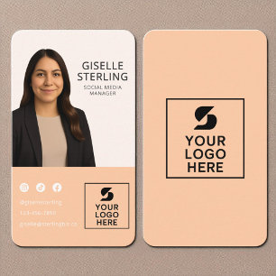 Peach Orange Foto Logo Portrait Modern Visitenkarte
