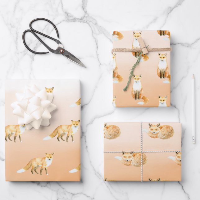 Peach Orange Foxes Geschenkpapier Set (Vorderseite)