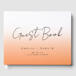 Peach Orange Fuzz Minimal Script Elegante Hochzeit Gästebuch