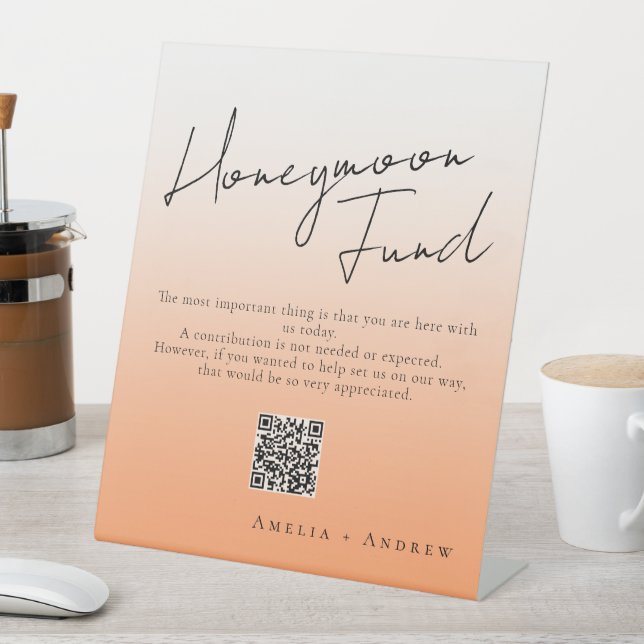 Peach Orange Fuzz Minimal Script Elegante Hochzeit Sockelschild (In Situ)