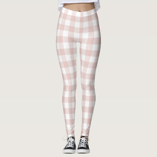  Peach Orange Gingham Women's Leggings (Vorderseite)
