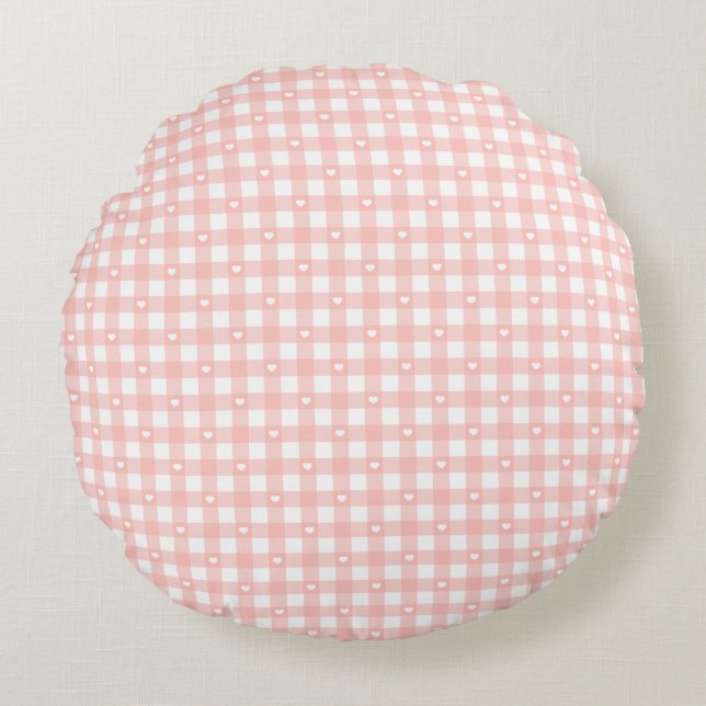 Peach Orange Karos Rundes Kissen (Vorderseite)