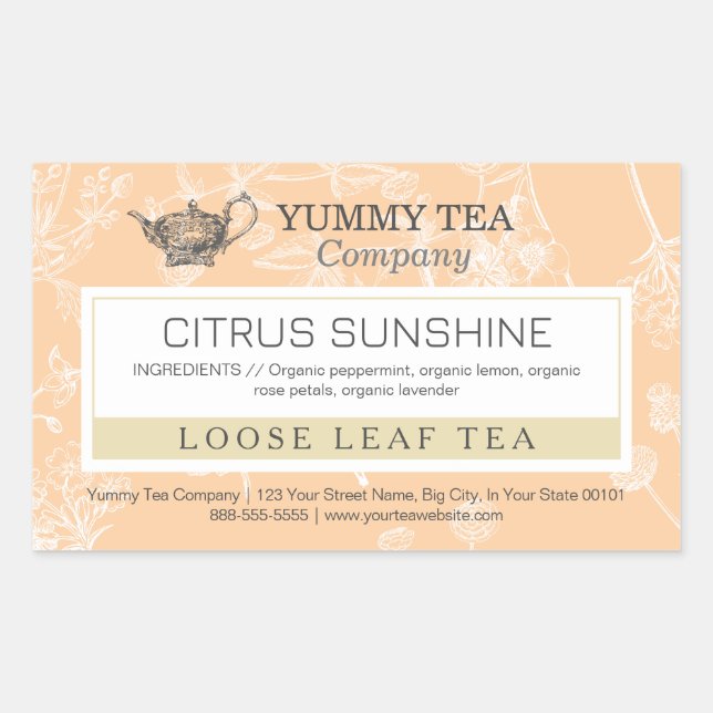 Peach Orange - Lose Leaf Tee Etikett Aufkleber (Vorderseite)