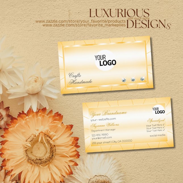 Peach Orange mit Diamanten und Logo glamourös Visitenkarte (Von Creator hochgeladen)