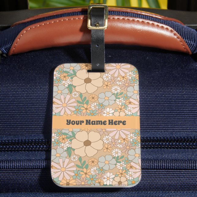 Peach Orange Pink Grau Floral Gepäckanhänger (Vorderseite Insitu 2)