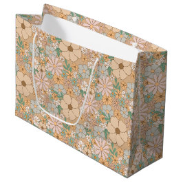 Peach Orange Pink Grau Floral Große Geschenktüte