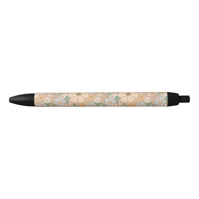 Peach Orange Pink Grau Floral Kugelschreiber (Vorderseite)