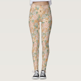 Peach Orange Pink Grau Floral Leggings