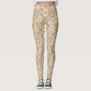 Peach Orange Pink Grau Floral Leggings