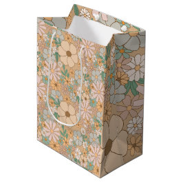 Peach Orange Pink Grau Floral Mittlere Geschenktüte