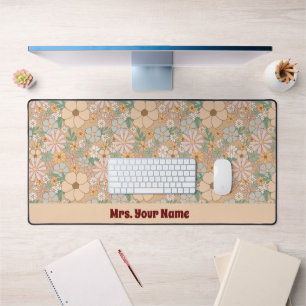 Peach Orange Pink Grau Floral Schreibtischunterlage