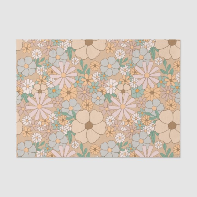 Peach Orange Pink Grau Floral Seidenpapier (Vorderseite)