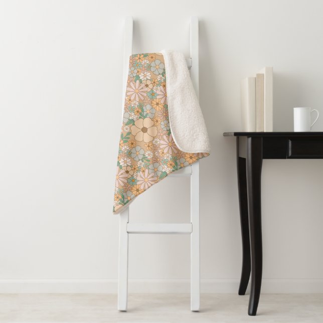 Peach Orange Pink Grau Floral Sherpadecke (Beispiel)