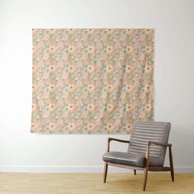 Peach Orange Pink Grau Floral Wandteppich (Beispiel (Horizontal))