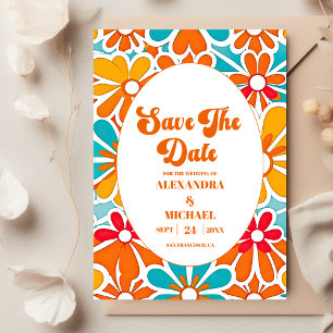 Peach Orange Retro Wave Groovy 70er Wedding Save The Date