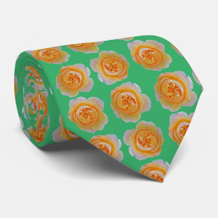Peach Orange Rose Elegant Wiederholung Muster Grün Krawatte