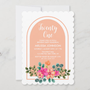 Peach Orange Spring Flora Botanischer 21. Geburtst Einladung