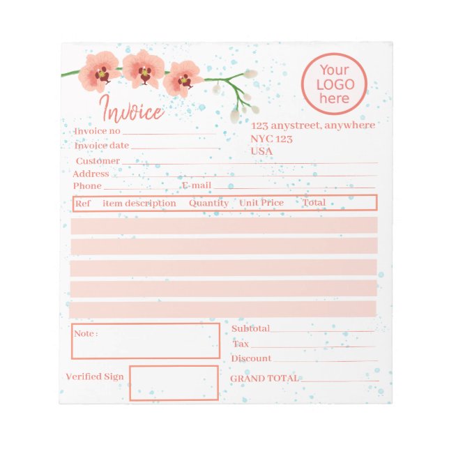 Peach Orchid Blume Florist Rechnung Notizblock (Vorderseite)
