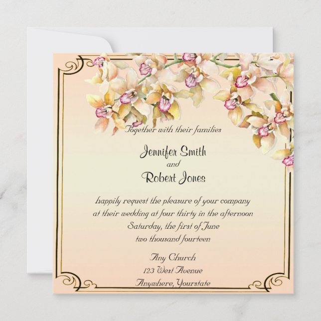 Peach Orchid Watercolor Posh Wedding Einladung (Vorderseite)