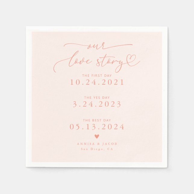 Peach Our Liebe Story Elegante Script Wedding Serviette (Vorderseite)