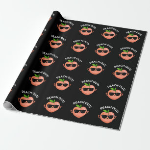 Peach Out Funny Fruit Pun Dark BG Geschenkpapier