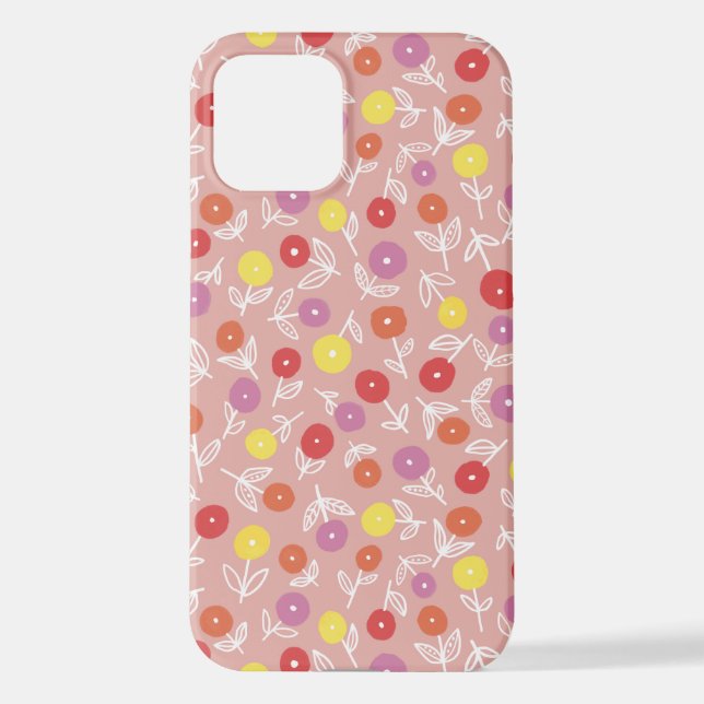 Peach Pastel Floral Ditsy iPhone Case 12 Hülle (Rückseite)