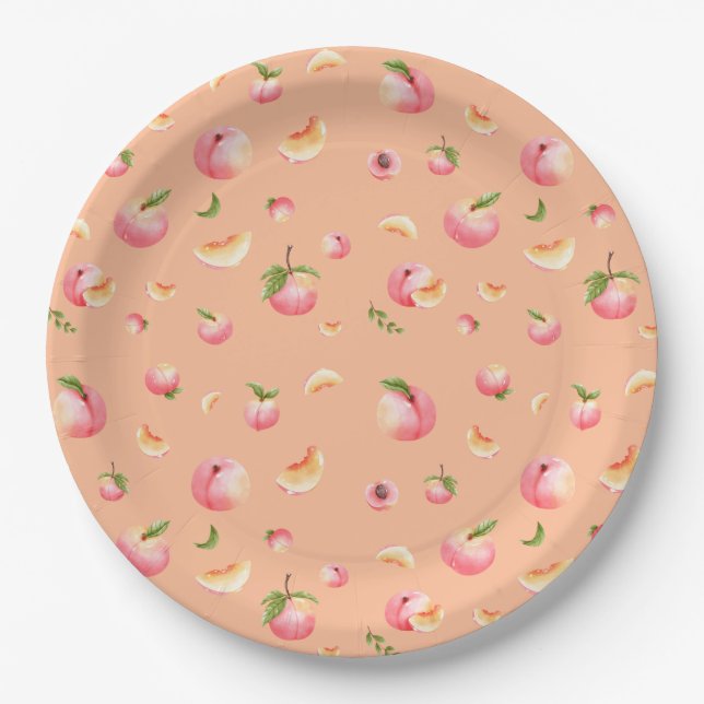 Peach Pattern Birthday Pappteller (Vorderseite)