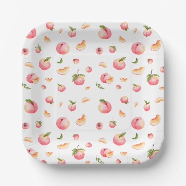 Peach Pattern Birthday Pappteller (Vorderseite)