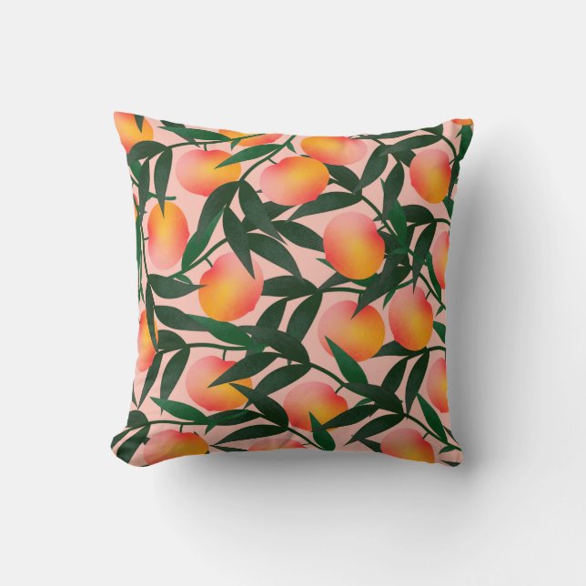 Peach pattern on pink background. Hand drawn fruit Kissen (Vorderseite)