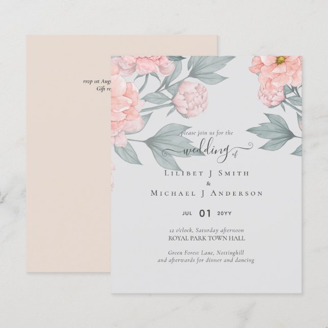 Peach Peonies Sage Floral Budget Hochzeit (Vorne/Hinten)