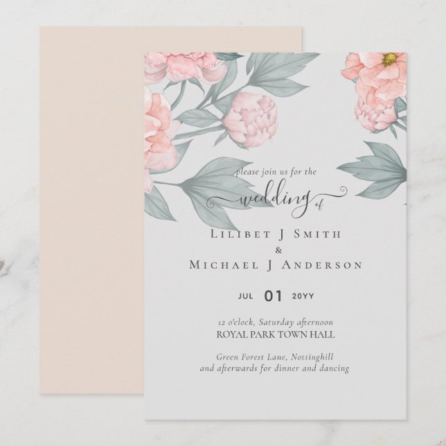 Peach Peonies Sage Floral Budget Hochzeit (Vorne/Hinten)