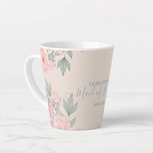 Peach Peonies Sage Floral Budget Hochzeit Milchtasse (Linke Ecke)