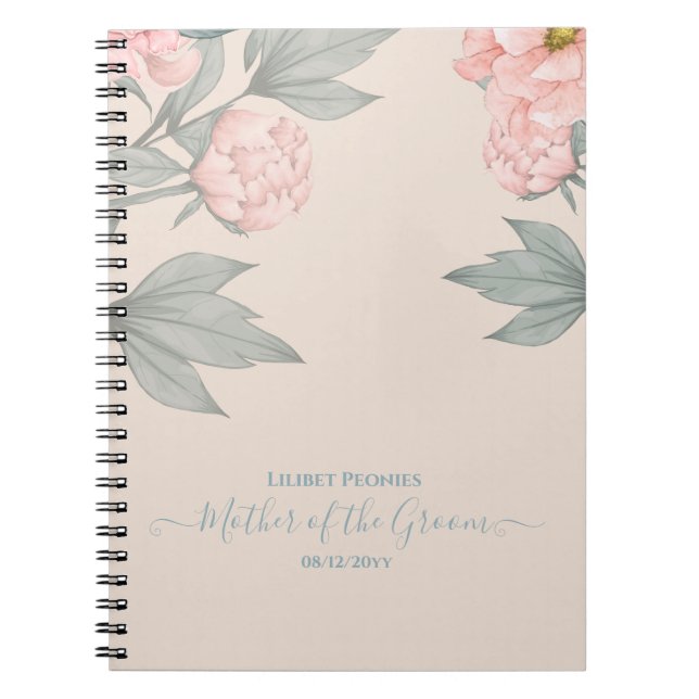 Peach Peonies Sage Floral Budget Hochzeit Notizblock (Vorderseite)