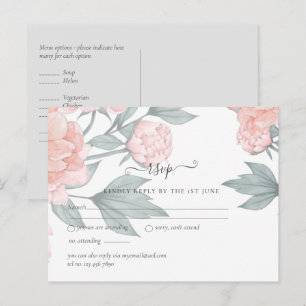 Peach Peonies Sage Floral Budget Hochzeit RSVP Postkarte