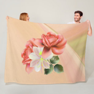 Peach Peonies und Ghost Orchid Fleecedecke