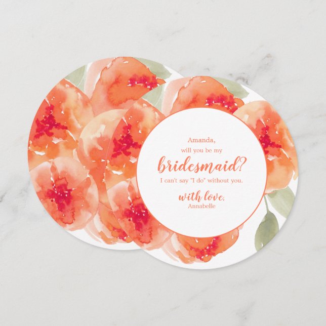Peach Peonoral Werden Sie meine Bridesmaid Einladung (Vorne/Hinten)