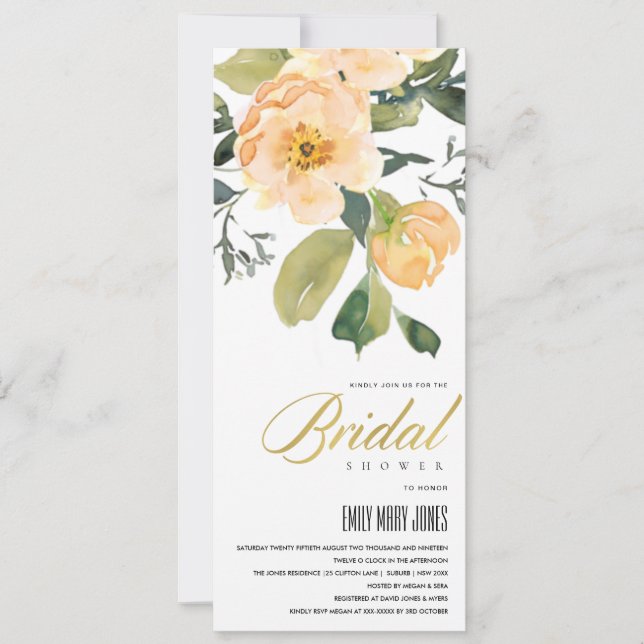 PEACH PEONRAL FLORAL BUNCH WATERCOLOR BRAUTPARTY EINLADUNG (Vorderseite)