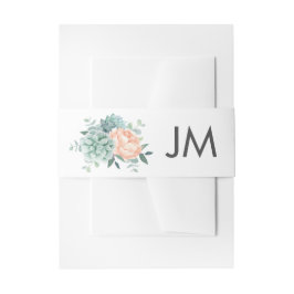 Peach Peony Blume Succulents Wedding Monogram Einladungsbanderole
