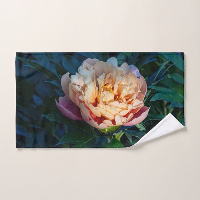Peach Peony, Blumenfotografie Badhandtuch Set (Handtuch)