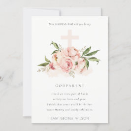 Peach Peony Floral Cross Godparent Vorschlag Einla Dankeskarte
