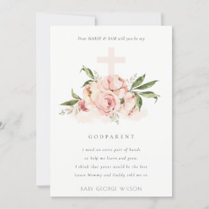 Peach Peony Floral Cross Godparent Vorschlag Einla Dankeskarte