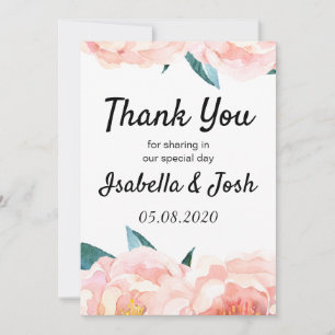 Peach Peony Floral Merci Cartes